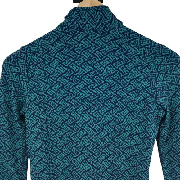 Ibex 100% Merino Wool Zip Up Mock Neck Sweater Size XS Blue Geometric Juliet - Picture 2 of 16